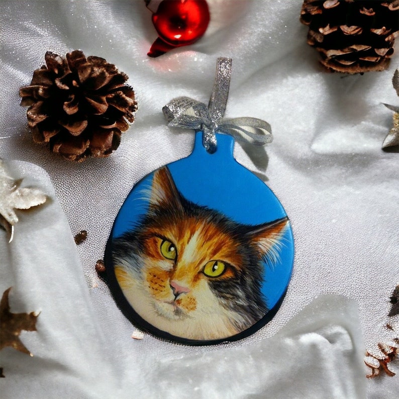 Custom Hand Painted Ceramic Christmas Ornament Pet Portrait From Your Photo image 1