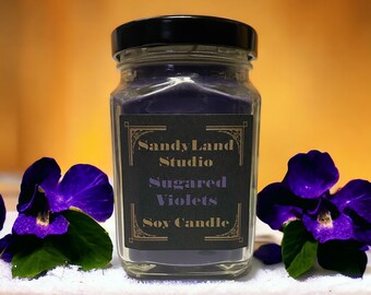 Sugared Violets Scented Soy Candle Square Victorian Jar