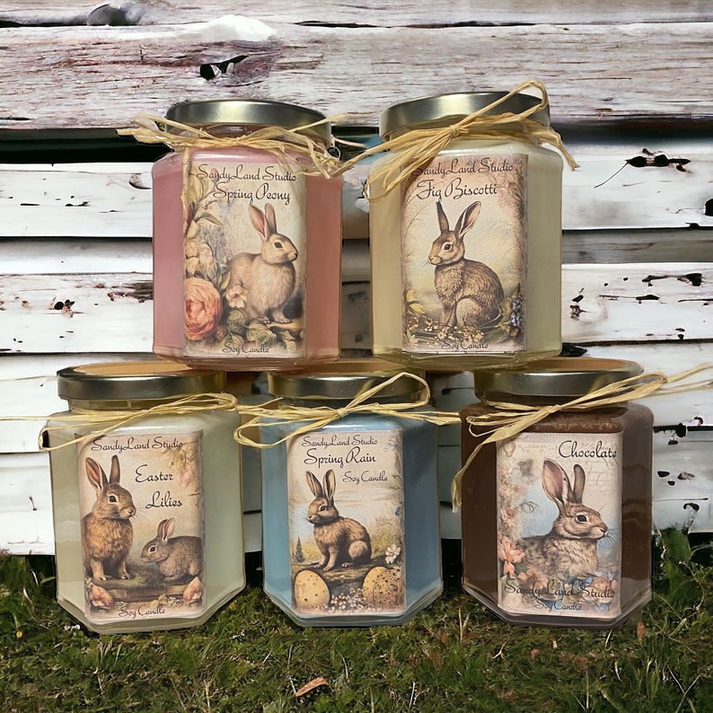 Easter Bunny Soy Candle Rustic Decor Scented Home Fragrance Chocolate image 1