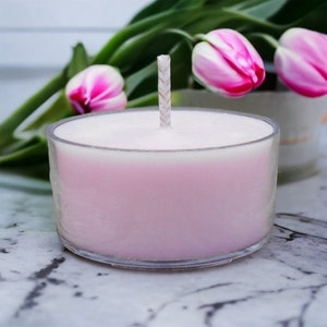 Spring Tulips Scented Candles Tealights Yellow Pink Floral Rustic Home Decor