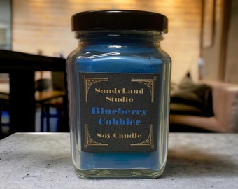 Blueberry Cobbler Scented Soy Candle Square Victorian Jar Rustic Home Decor