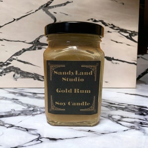 Gold Rum Scented Soy Candle Square Victorian Jar Rustic Home Decor immagine 8