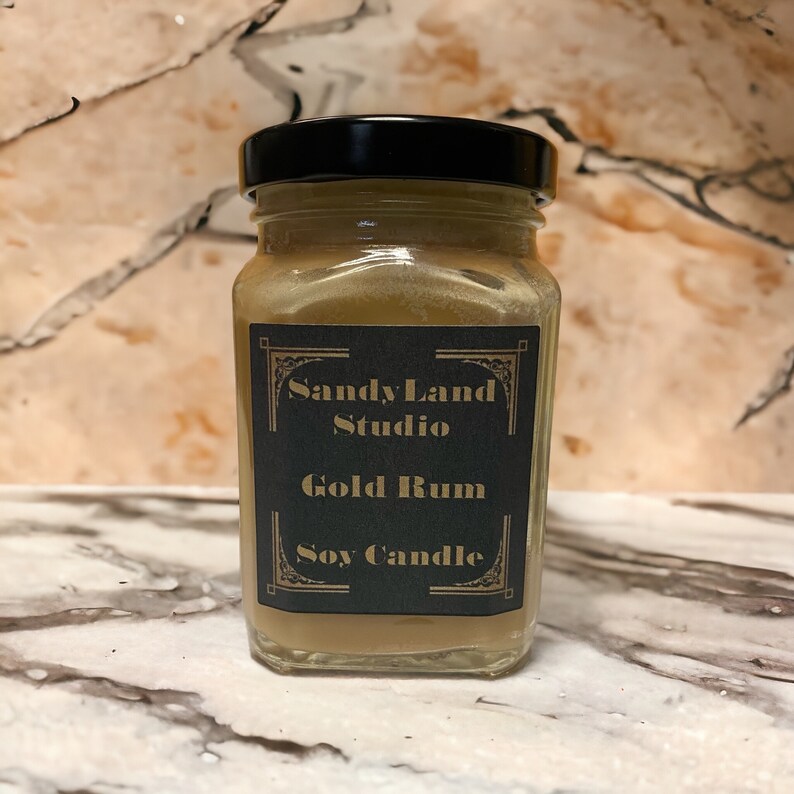 Gold Rum Scented Soy Candle Square Victorian Jar Rustic Home Decor immagine 6