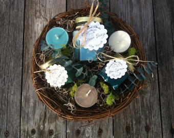 Nature Themed Birds Nest and Moss Soy Candle Gift Basket Rustic