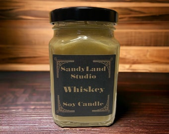 Whiskey Scented Soy Candle Square Victorian Jar Rustic Farmhouse Home Decor