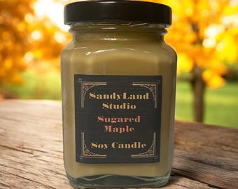 Sugared Maple Scented Soy Candle Square Victorian Jar Rustic Farmhouse Home Decor
