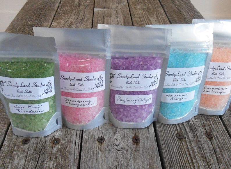 Bath Salts European Spa Salt and Dead Sea Bath Salts Choose your Scent Spa Gift Party Favors-Huge Scent List Pastel image 4