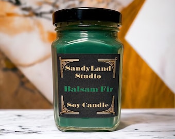 Balsam Fir Scented Soy Candle Square Victorian Jar Rustic Farmhouse Decor Fragrance