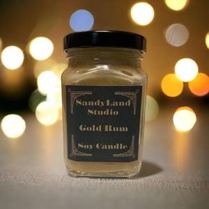 Gold Rum Scented Soy Candle Square Victorian Jar Rustic Home Decor immagine 1