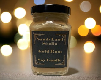 Gold Rum Scented Soy Candle Square Victorian Jar Rustic Home Decor