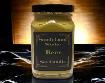 Beer Scented Soy Candle Square Victorian Jar Rustic Home Decor