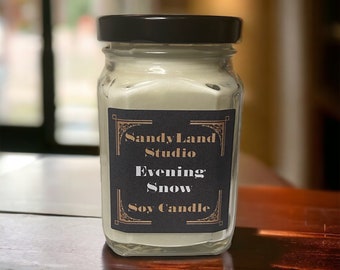 Evening Snow Scented Soy Candle Square Victorian Jar Rustic Farmhouse Home Decor Fragrance