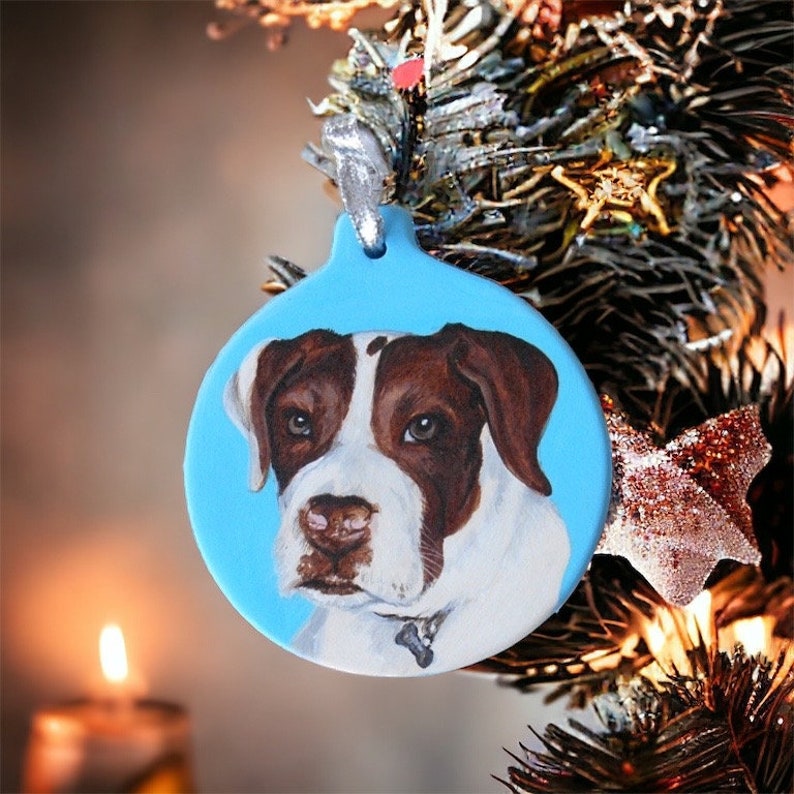 Custom Hand Painted Ceramic Christmas Ornament Pet Portrait From Your Photo image 2