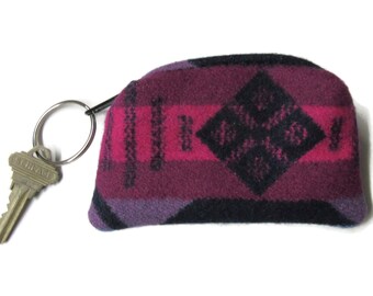 Leather Key Ring Key Fob Zippered Pouch Change Pouch Coin Purse Blanket Wool From Pendleton Woolen Mills