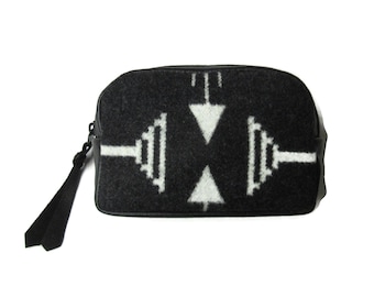 Belt Bag Zippered Pouch Fanny Pack Unisex Black Leather Blanket Wool Fabric from Pendleton Woolen Mills