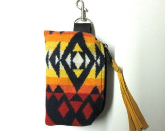 Wool Belt Loop Zippered Pouch Hip Bag Accessory Essentials Case Unisex Tribal Inspired