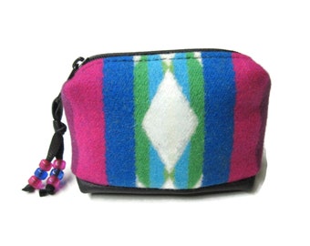 Leather Zippered Pouch Clutch Coin Purse Change Purse Small Cosmetic Bag Blanket Wool from Pendleton Woolen Mills