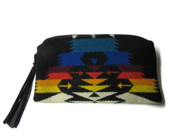 Black Pendelton Wool zipper pouch pencil case Gift for him
