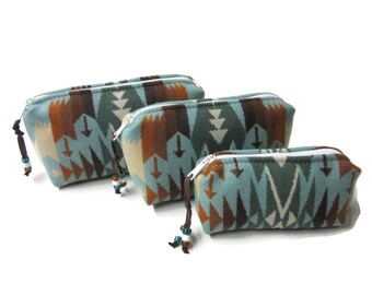 Gift Set of 3 Handmade Wool Zippered Pouches Purse Organizers Travel Bags Blanket Wool from Pendleton Oregon