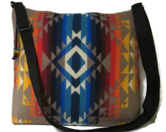 Purse Large Shoulder Cross Body Bag Adjustable Strap Wool Fabric from Pendleton Woolen Mills