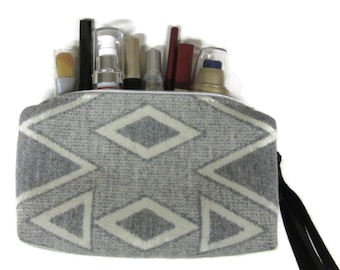 Cosmetic Bag Zippered Pouch Make Up Small Clutch Purse Blanket Wool Fabric from Pendleton Woolen Mills Unlined