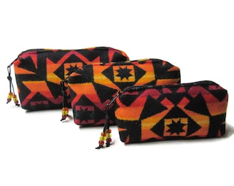 Pouches Zippered Purse Organizers Travel Bags Set of 3 Blanket Wool Fabric from Pendleton Woolen Mills