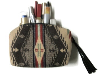 Cosmetic Bag Clutch Purse Zippered Pouch Blanket Wool Fabric from Pendleton Woolen Mills Unlined