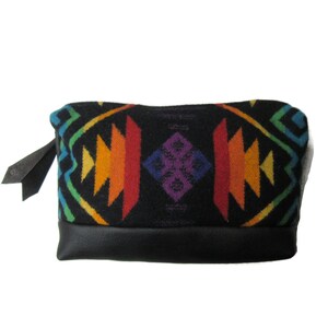 Organizer Office Desk Black Leather Large Zippered Pouch Blanket Wool Fabric from Pendleton bild 2
