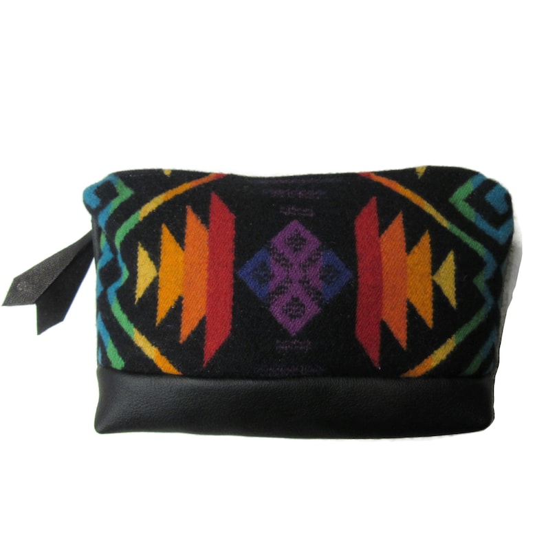 Organizer Office Desk Black Leather Large Zippered Pouch Blanket Wool Fabric from Pendleton bild 2
