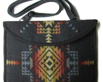 Laptop Shoulder Office Bag Case Messenger Portfolio Carrier Adjustable Leather Strap Blanket Wool Fabric