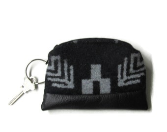 Leather Key Ring Key Fob Zippered Pouch Change Pouch Coin Purse Blanket Wool From Pendleton Woolen Mills