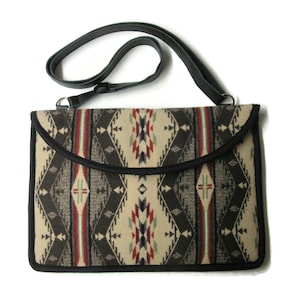 Portfolio Carrier Laptop Shoulder Office Bag Case Messenger Adjustable Black Leather Strap Blanket Wool Fabric from Pendleton Woolen Mills