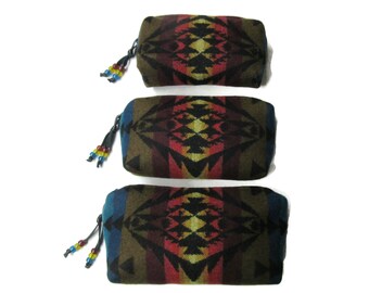 Gift Set of 3 Handmade Wool Zippered Pouches Purse Organizers Travel Bags Blanket Wool from Pendleton Woolen Mills