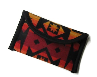 Wallet Clutch Bag Tribal Inspired Print Wool Fabric from Pendleton Woolen Mills Magnetic Snap Closure