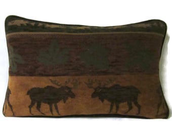 Moose Lumbar Pillow, Chenille Tapestry, Cabin Lodge Decor