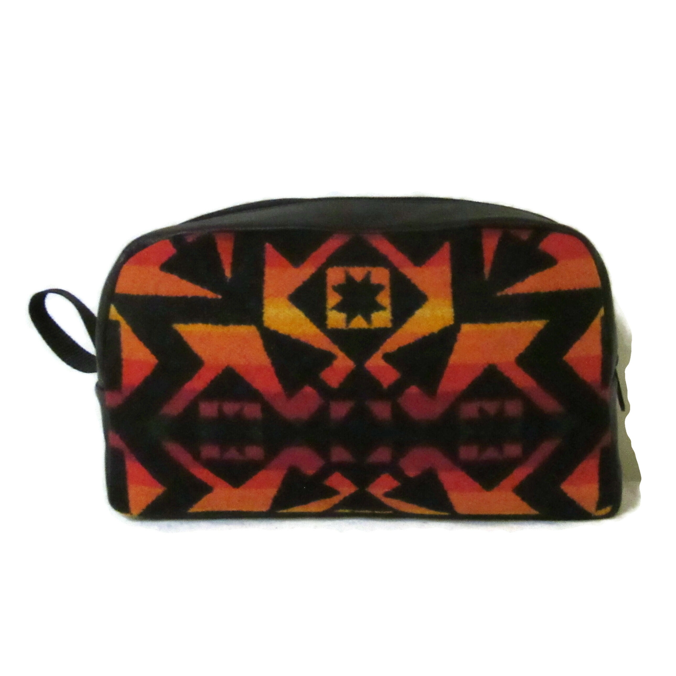 Man Bag Shaving Bag Case Mens Toiletries Black Leather Travel Womans Cosmetics Dopp Bag Wool Fabric from Pendleton Woolen Mills