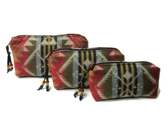 Pouches Purse Organizers Travel Bags Set of 3 Wool Zippered Wool Fabric from Pendleton