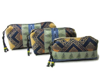 Pouches Purse Organizers Travel Bags Zippered Set of 3 Blanket Wool Fabric from Pendleton Woolen Mills