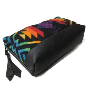 Organizer Office Desk Black Leather Large Zippered Pouch Blanket Wool Fabric from Pendleton bild 3