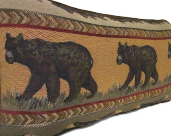 Bear Lumbar Tapestry Pillow Cabin Decor Lodge Man Cave Office Woodlands Gift for Dad Fathers Day