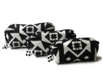 Pouches Set of 3 Handmade Wool Zippered Purse Organizers Travel Bags Blanket Wool Fabric from Pendleton Woolen Mills