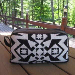 Pendleton Wool Fabric & Leather Dopp Bag: Aztec Toiletry Case
