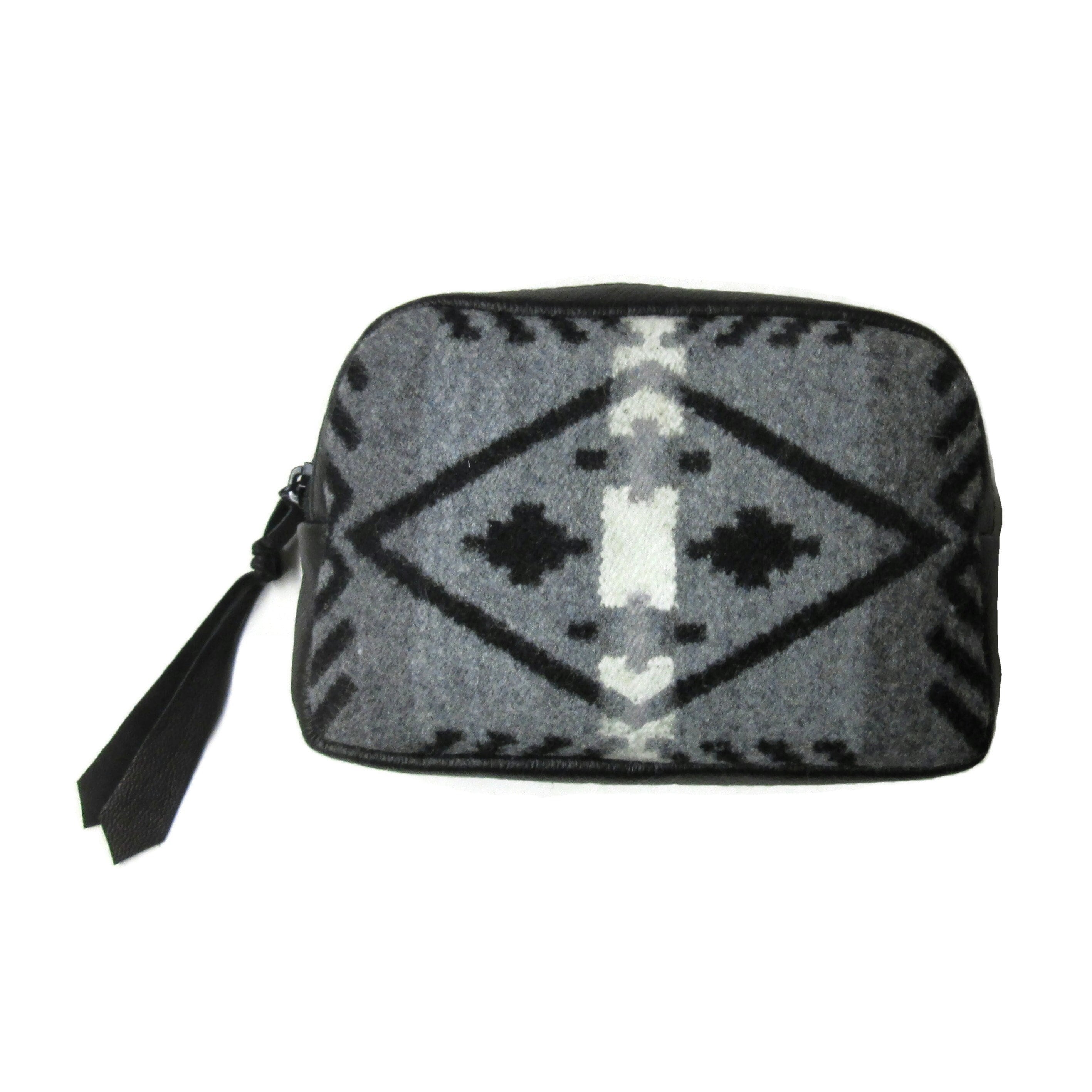 Belt Bag Zippered Pouch Fanny Pack Unisex Black Leather Blanket Wool Fabric from Pendleton Woolen Mills