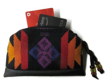 Monedero de piel con cremallera, bolso de mano para maquillaje, tejido de lana de Pendleton Woolen Mills