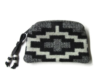 Coin Purse Change Pouch Leather Zippered Blanket Wool Fabric from Pendleton Woolen Mills