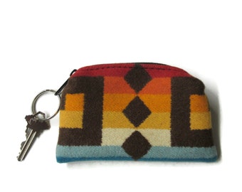 Key Ring Key Fob Zippered Wool Pouch Change Pouch Coin Purse Blanket Wool from Pendleton Woolen Mills