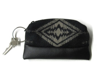Leather Key Ring Key Fob Zippered Pouch Change Pouch Coin Purse Blanket Wool From Pendleton Woolen Mills