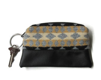 Leather Key Ring Key Fob Zippered Pouch Change Pouch Coin Purse Blanket Wool From Pendleton Woolen Mills