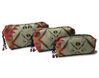 Pouches Purse Organizers Travel Bags Set of 3 Wool Zippered Wool Fabric from Pendleton Woolen Mills