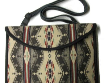 Laptop Shoulder Office Bag Case Messenger Portfolio Carrier Adjustable Leather Strap Blanket Wool Fabric